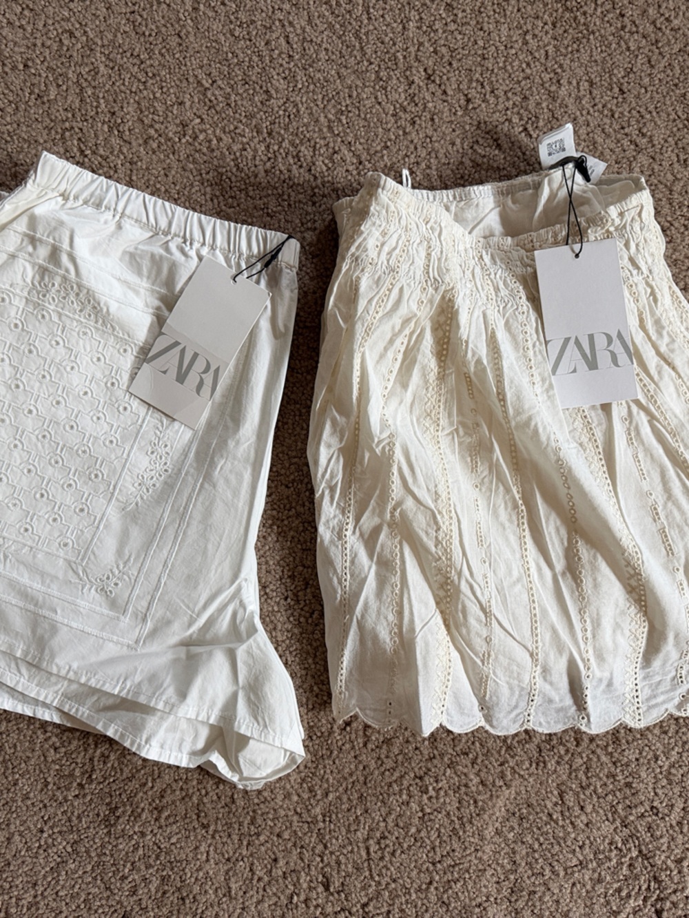 Zara White Eyelet & Cream Scalloped Shorts Set - Picture 2 of 2